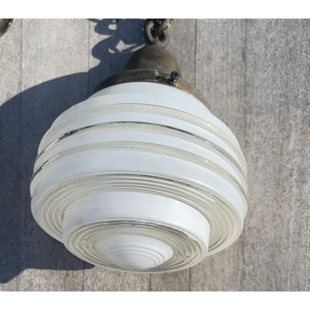 Vintage Art‎ Deco MCM Ribbed Tiered CEILING LIGHT GLOBE ATOMIC UFO SMALL